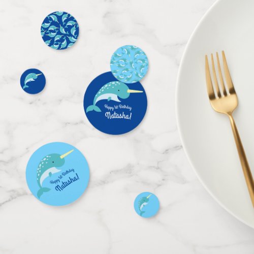 Narwhals Ocean Cute 1st Birthday Party Theme Confetti