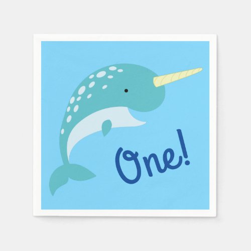 Narwhals Ocean Cute 1st Birthday Party Theme Napkins