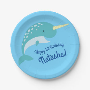 Narwhals Ocean Cute 1st Birthday Party Theme Paper Plates