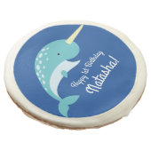 Narwhals Ocean Cute 1st Birthday Party Theme Sugar Cookie (Angled)