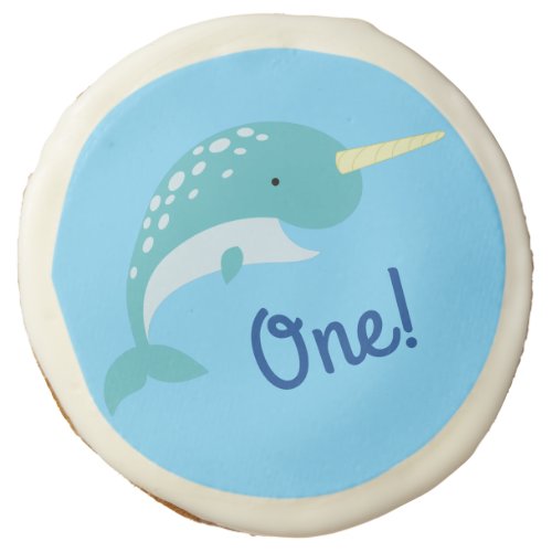 Narwhals Ocean Cute 1st Birthday Party Theme Sugar Cookie