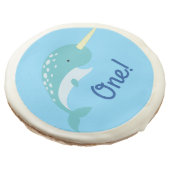 Narwhals Ocean Cute 1st Birthday Party Theme Sugar Cookie (Angled)