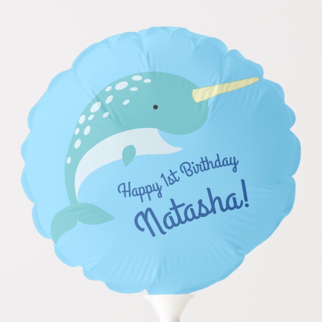 Narwhals Ocean Kid's Birthday Party Balloon (Front)