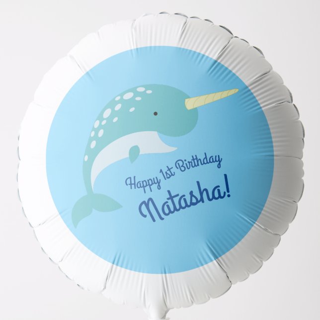 Narwhals Ocean Kid's Birthday Party Balloon (Front)