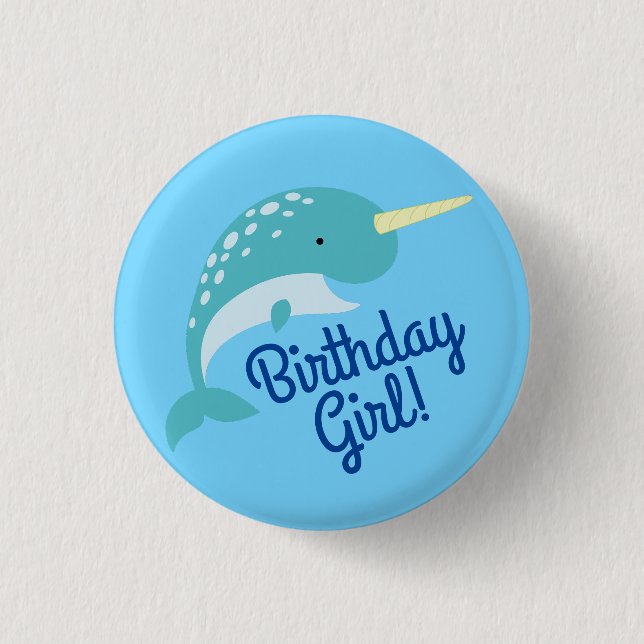 Narwhals Ocean Kid's Birthday Party Button (Front)