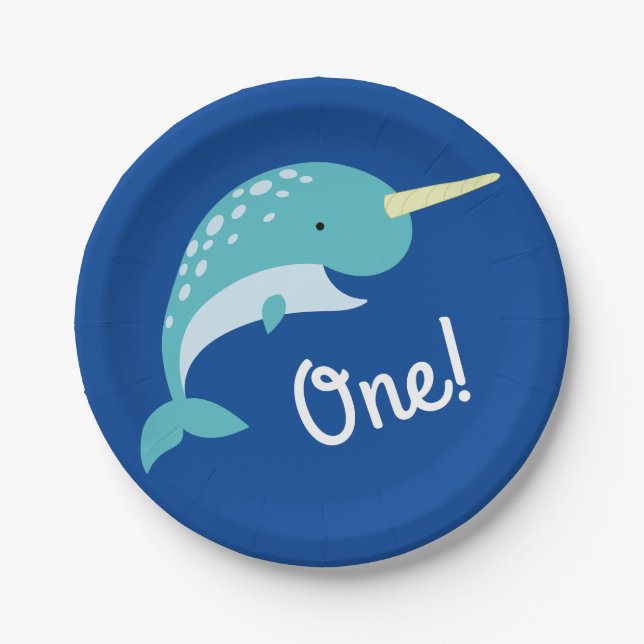 Narwhals Ocean Kid's Birthday Party Paper Plates (Front)