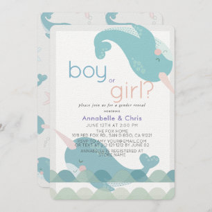 Narwhals on the Waves Gender Reveal Invitation