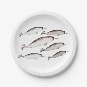 Narwhals Swim - Narwhal Pattern Whale Lover Gift Paper Plates