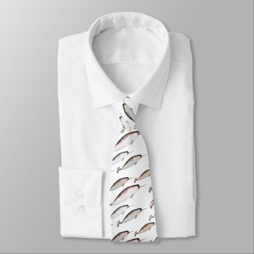 Narwhals Swim _ Narwhal Pattern Whale Lover White Neck Tie
