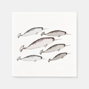 Narwhals Swim - Narwhal Whale Lover Gift White Napkins