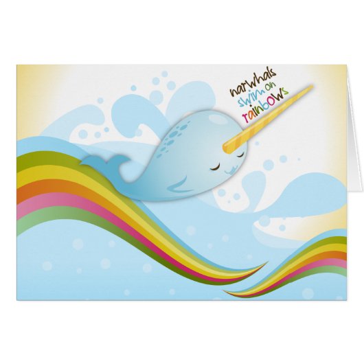 Narwhals Swim on Rainbows Card (Front Horizontal)