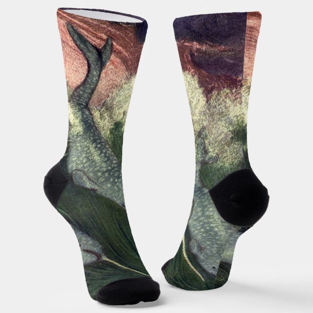 Narwhals, Vintage Marine Life Whales Ocean Animals Socks (Angled)