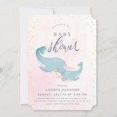 Narwhals Watercolor Pink Girl Baby Shower Invitation (Front)
