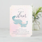Narwhals Watercolor Pink Girl Baby Shower Invitation (Standing Front)