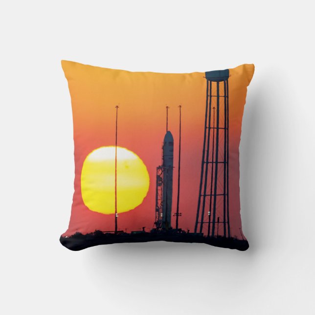 NASA Antares Rocket Sunrise Launch Throw Pillow (Front)