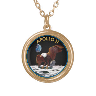 NASA Apollo 11 Moon Landing Lunar Patch Insignia Gold Plated Necklace