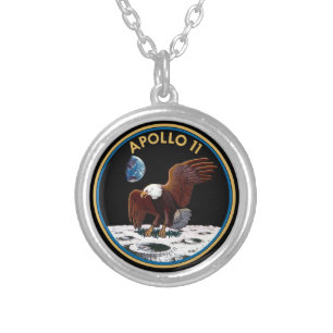 NASA Apollo 11 Moon Landing Lunar Patch Insignia Silver Plated Necklace