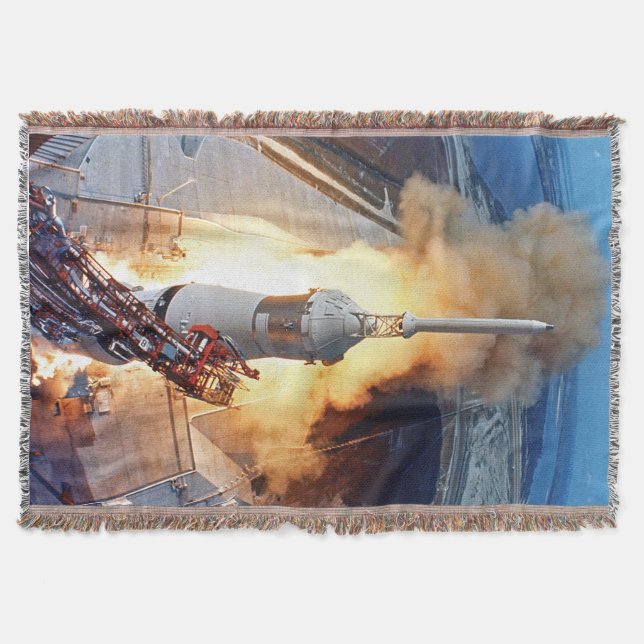 NASA Apollo 11 Moon Landing Rocket Launch Throw Blanket (Front)