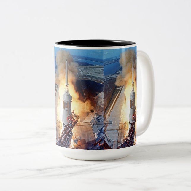 NASA Apollo 11 Moon Landing Rocket Launch Two-Tone Coffee Mug (Front Right)