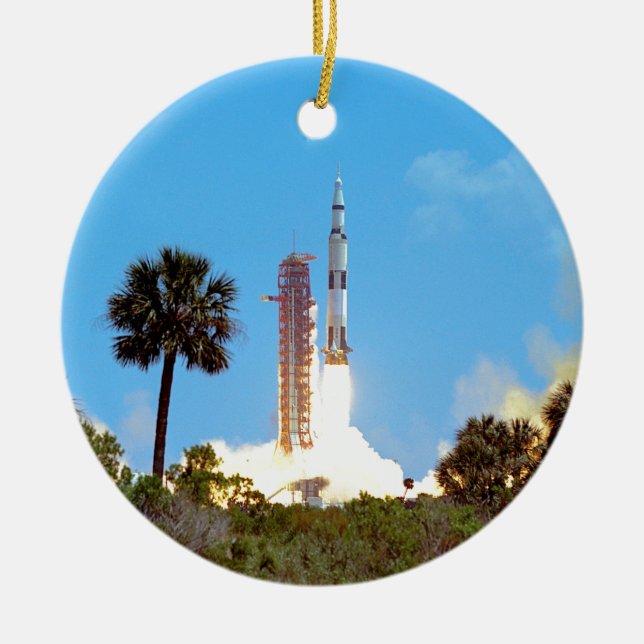 NASA Apollo 16 Saturn V Rocket Launch Ceramic Ornament (Front)