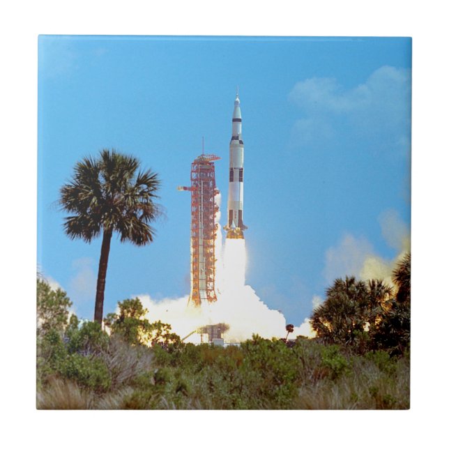 NASA Apollo 16 Saturn V Rocket Launch Ceramic Tile (Front)