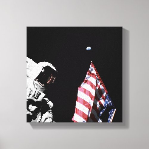NASA Apollo 17 Astronaut Flag Earth Moon Photo Canvas Print
