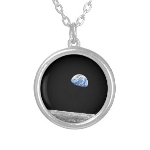 NASA Apollo 8 Earthrise Moon Lunar Orbit Photo Silver Plated Necklace