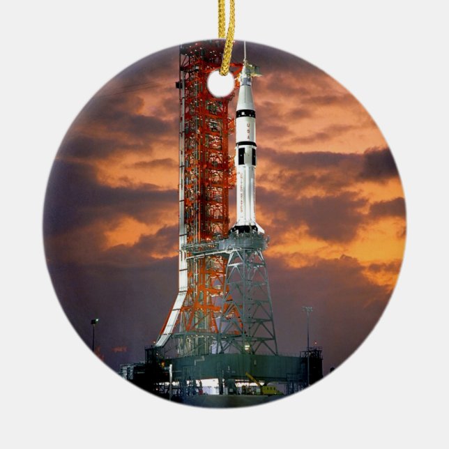 NASA Apollo Soyuz Launch Vehicle Sunrise Launchpad Ceramic Ornament (Front)