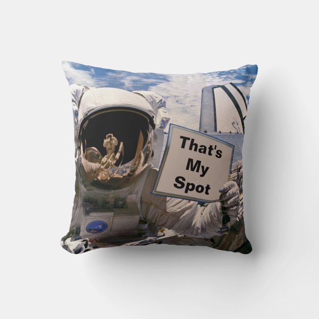 NASA Astronaut Holding Sign - Add Custom Text Throw Pillow (Front)