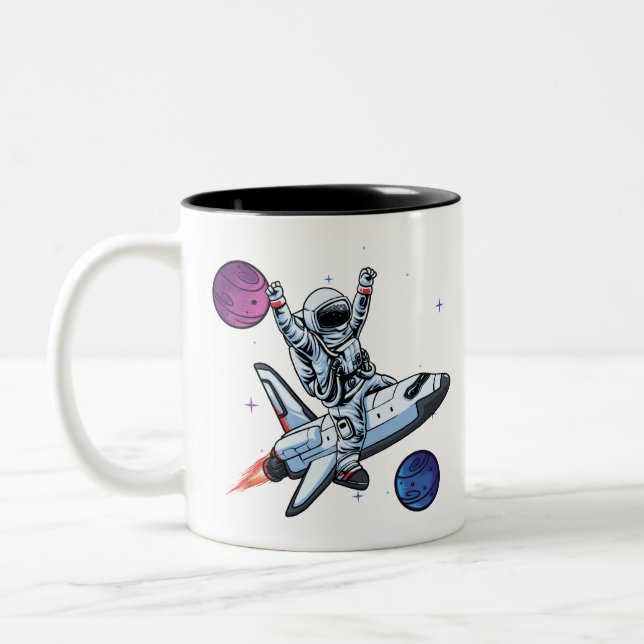 nasa astronauts on space shuttle Two-Tone coffee mug (Left)