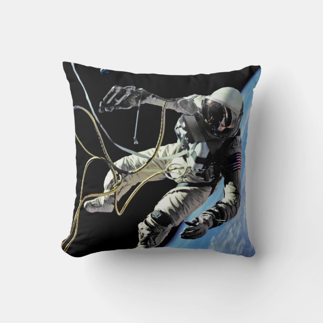 NASA First American Astronaut Spacewalk Photo Throw Pillow (Front)