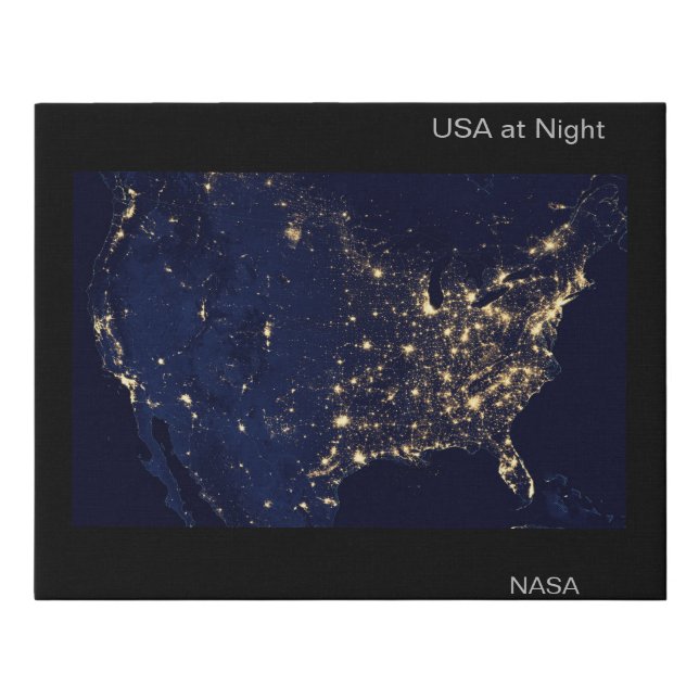 NASA Image from Space. USA Lights at Night,  Faux Canvas Print (Front)