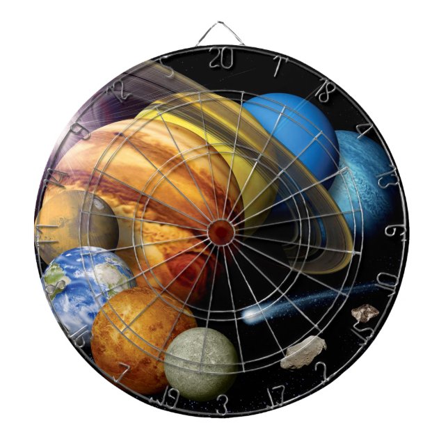 NASA JPL Solar System Planets Montage Space Photos Dartboard With Darts (Front)