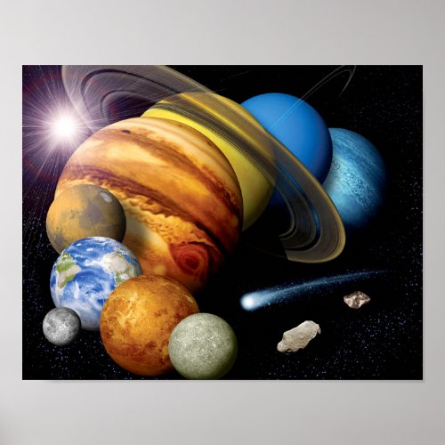 NASA JPL Solar System Planets Montage Space Photos Poster