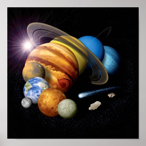 NASA JPL Solar System Planets Montage Space Photos Poster