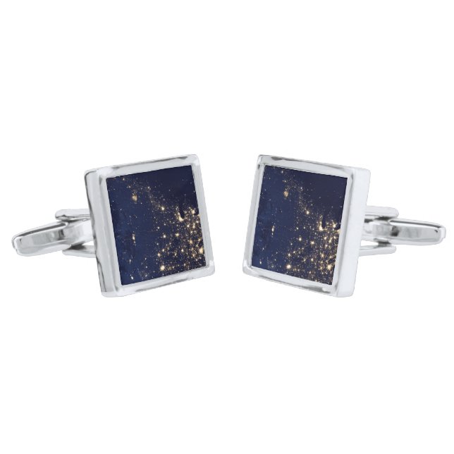 Nasa Lights from Space USA Silver Cufflinks (Angled)