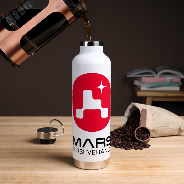 NASA Mars Perseverance Rover Logo Rocket White Water Bottle (Coffee (Rotated))