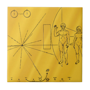 NASA Pioneer 10 Space Probe Gold Plaque Ceramic Tile