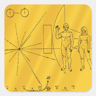 NASA Pioneer 10 Space Probe Gold Plaque Square Sticker