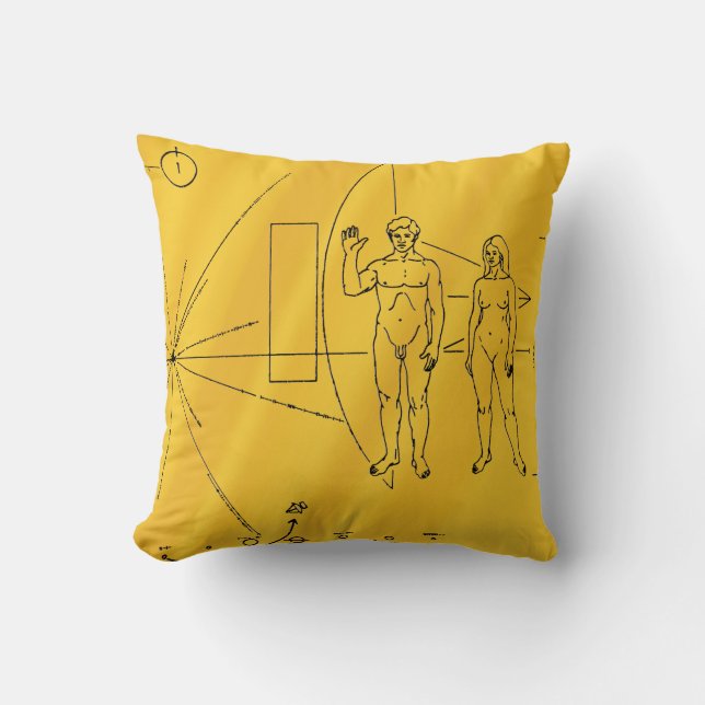 NASA Pioneer 10 Space Probe Gold Plaque Throw Pillow (Front)