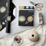 NASA Solar System Planet Sizes Chart Wrapping Paper<br><div class="desc">This beautiful visual of the solar system shows the approximate sizes of the planets relative to one another. Illustration includes Mercury, Venus, Earth, Mars, Jupiter, Saturn, Uranus, and the dwarf planet Pluto. Enlarged by BeautifulSpace. Keep, edit, or delete the custom descriptive text. Makes a great personalized addition to a birthday,...</div>