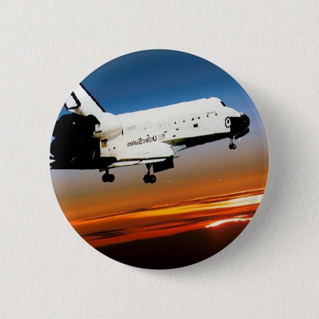 NASA SPACE SHUTTLE FLYING INTO COCOA BEACH BUTTON (Front)
