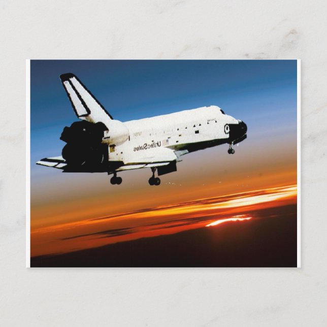 NASA SPACE SHUTTLE FLYING INTO COCOA BEACH POSTCARD (Front)