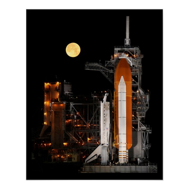 NASA Space Shuttle Launch At Night Poster (Front)