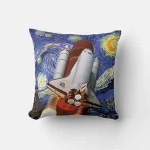 NASA Space Shuttle Launch Van Gogh Starry Night Throw Pillow