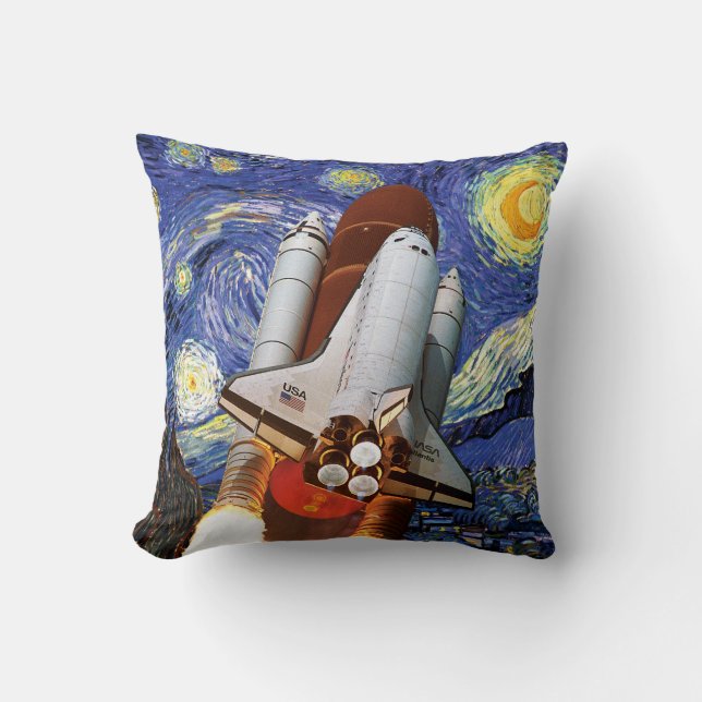 NASA Space Shuttle Launch Van Gogh Starry Night Throw Pillow (Front)