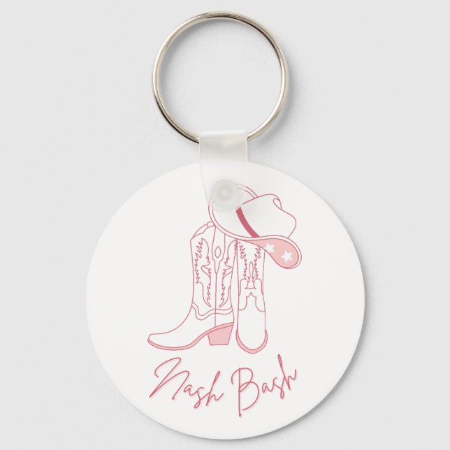 Nash Bach Bachelorette Design | Pink Cowboy Boots  Keychain (Front)
