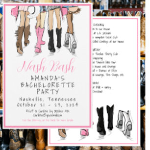 Nash Bash Bachelorette Fashion Weekend Itinerary Invitation