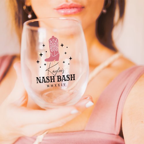Nash Bash Cowgirl Bachelorette Party Stemless Wine Glass