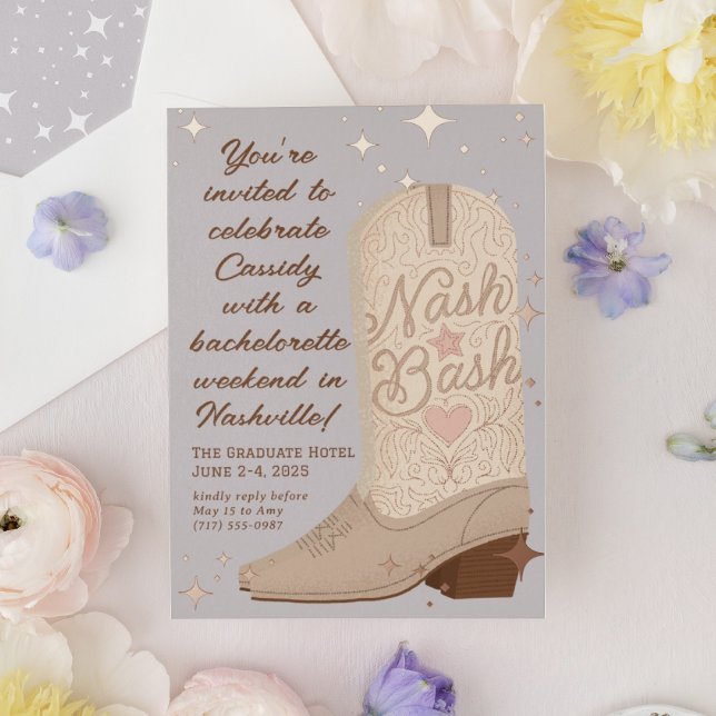Nash Bash Cowgirl Boot Bachelorette Party Foil Invitation (Creator Uploaded)